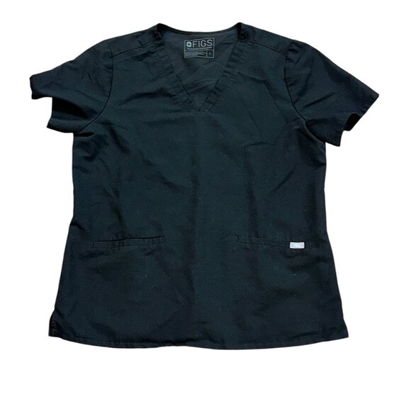 Figs Tops - Women FIGS Casma Three‎ Pocket Scrub Top Black Medical Healthcare Hospital Large